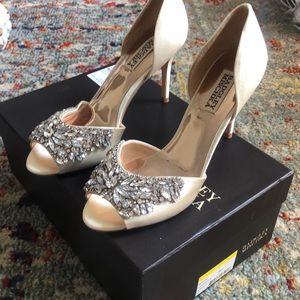 Badgley Mischka Wedding Ivory Satin Crystal Heels